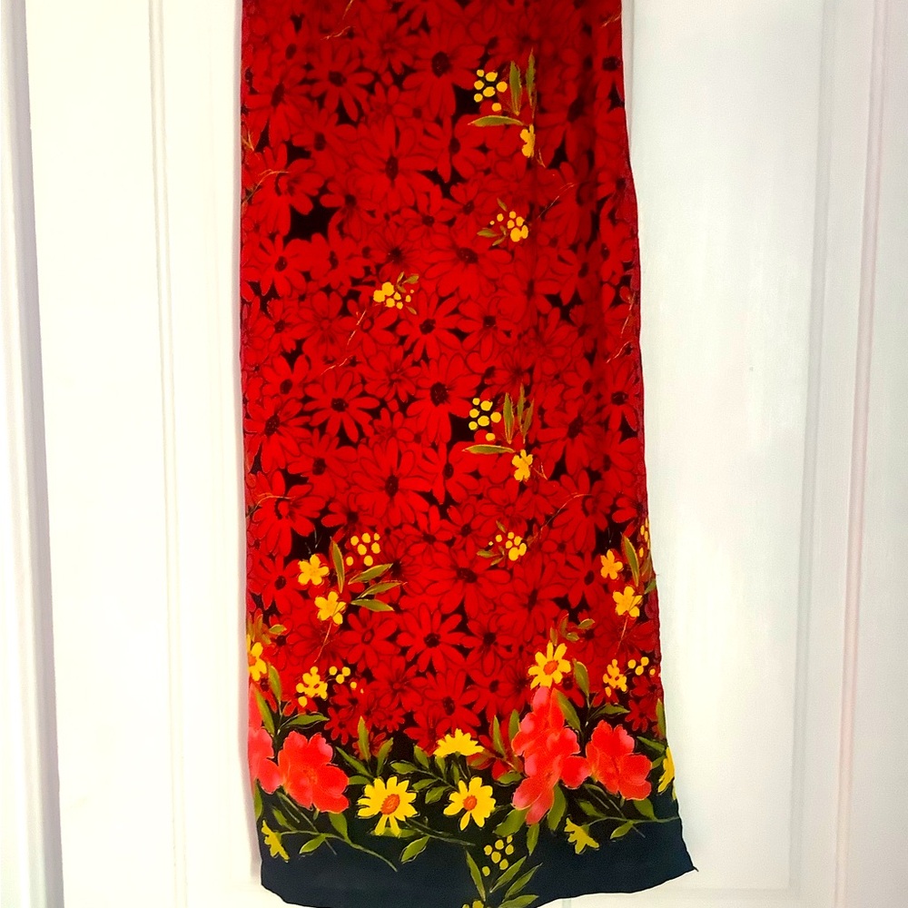 Notations Red Yellow Floral Maxi Skirt 34” Long / 27.5” Waist Stretched